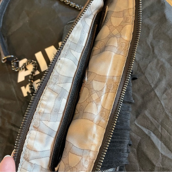 Aimee Kestenberg Black Leather Suede Fringe Hobo Bag Purse - Picture 6 of 12